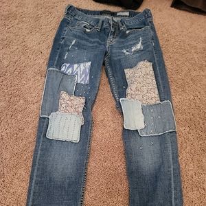 Aeropostale boyfriend  women's Blue jeans pants size 0 with patches